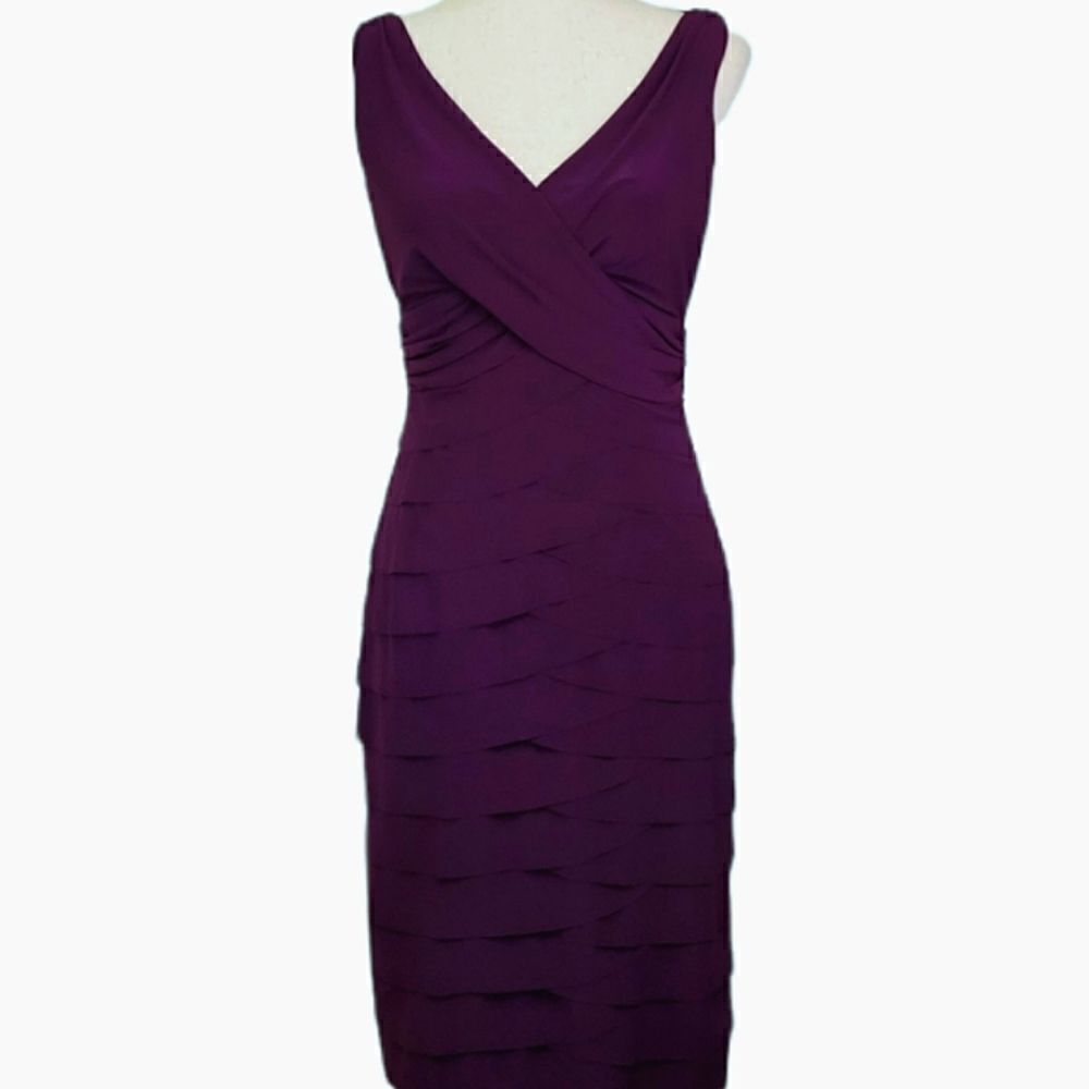 American Living Eggplant Ruched Surplice Neckline Tiered Sleeveless Dress Size 6